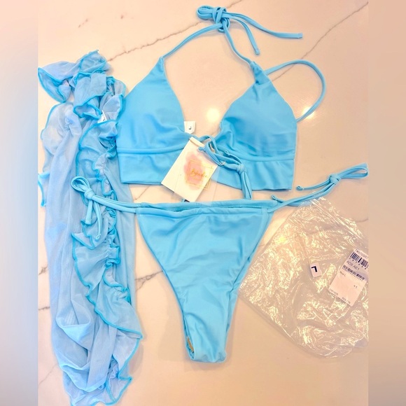 3 piece light berry blue bikini 💙🦋 BRAND NEW: blondie collection. Large. - Picture 3 of 4